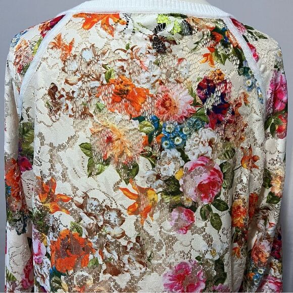 Charlotte Tarantola Floral Scoop Neck Drop Sleeve Sheer Sweater Size Large - Picture 5 of 8
